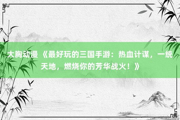 大胸动漫 《最好玩的三国手游：热血计谋，一统天地，燃烧你的芳华战火！》